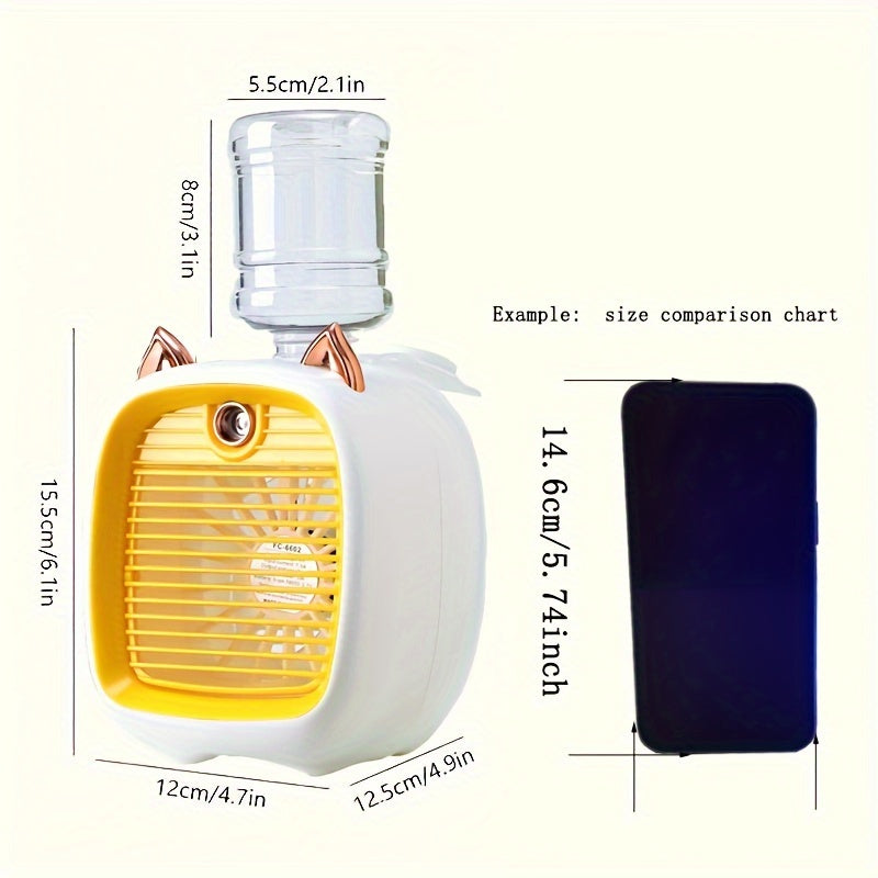 Mini air conditioning fan with USB charging and water-cooling feature, perfect for desktop use. Comes with three gears and a 1200mAh battery. Can also be used as a humidifier. Ideal as a family birthday gift for friends.