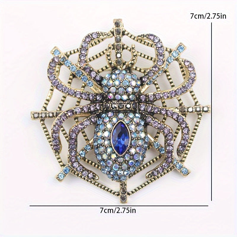 Punk Style Vintage Rhinestone Spider Web Brooch - Animal-Inspired Insect Pin for Jackets - Bold Fashion Statement Accessory