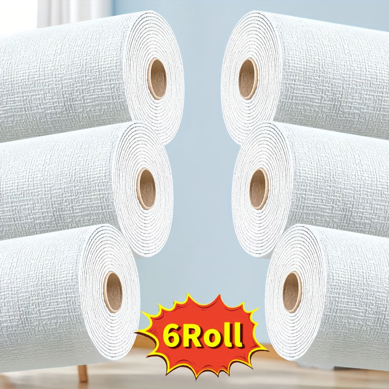 6 Rolls of Self-adhesive 3D Foam Wallpaper Stickers for easy home renovation. Waterproof, moisture-proof, and easy to clean and cut. Suitable for various spaces including living room