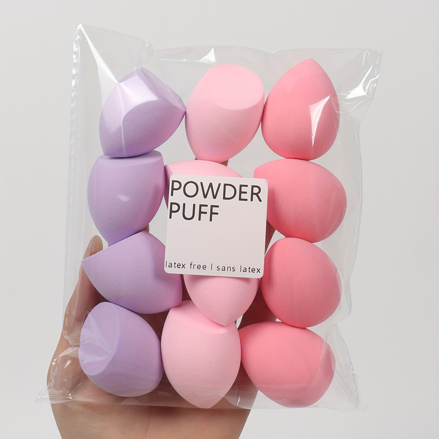 Medium size makeup sponge available in 3, 6, or 12 pieces. Random colors and shapes. Can be used with bb cream, liquid foundation, concealer, blush, etc. Expands when wet. Latex-free.