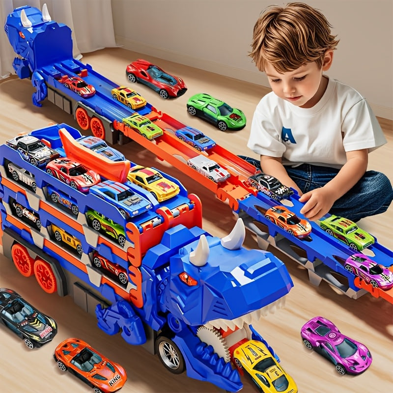 City Track Toy Boy Set, Transforming Dinosaur Truck with 6 Cars, Ultimate Garage Toy for 3-5 Year Olds, Perfect Winter Birthday Gift.