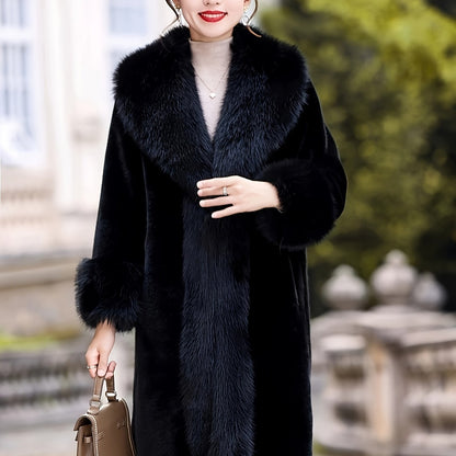 Plus Size Solid Faux Fur Coat, Elegant Outwear for Winter & Women's Plus Size Clothing