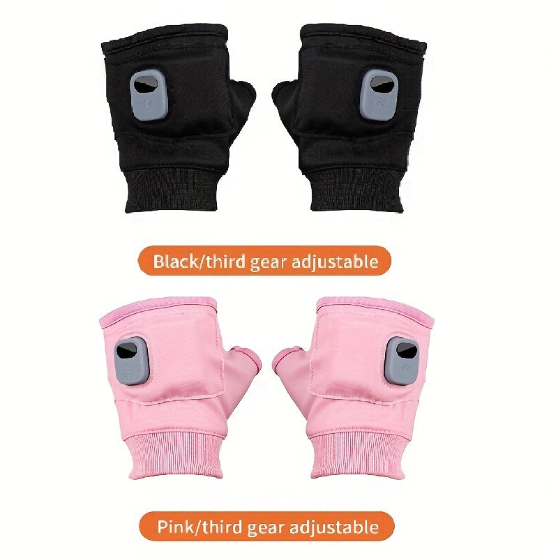 Unisex Touchscreen Heated Gloves, Solid Color Casual Style with Striped Pattern, Stretch Fabric, USB Rechargeable Fingerless Hand Warmers for Outdoor Use. These gloves are not washable.