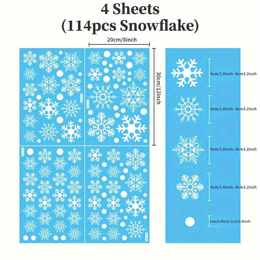 114 Snowflake Window Clings - Easy to Stick, No Power Required, Perfect for Christmas & Winter Décor