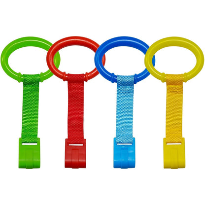 4 durable plastic hand pull rings for room decor, play fence, and game bed. Perfect for indoor parties and easy to install home accessories.