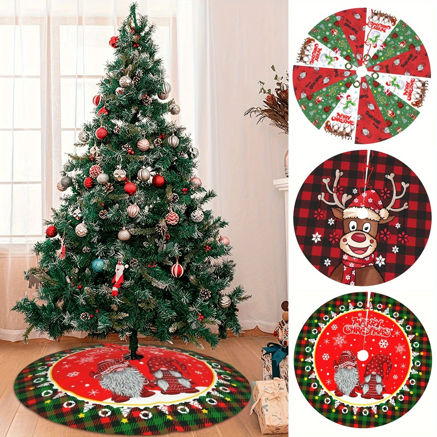 Festive Santa Claus snowflake Christmas tree skirt - Ideal for holiday parties and home decor.