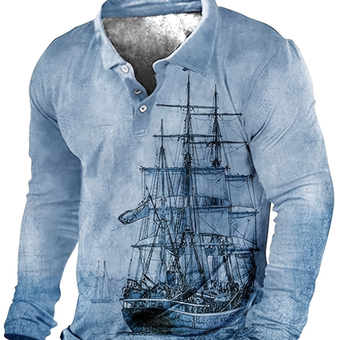 Oversized men's sailboat print shirt for spring/autumn, long sleeve golf shirt, plus size men's clothing