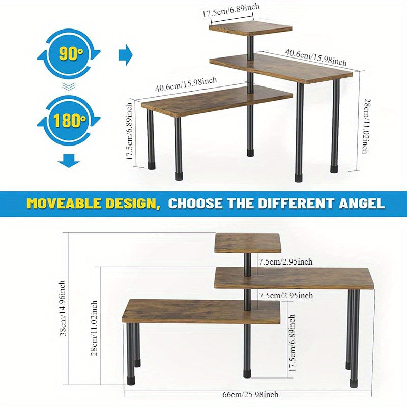 Maximize Space with our 3-Tier Wood Corner Shelf featuring a Black Metal Frame - Versatile Rotatable Storage for Kitchen, Bathroom & Green Plants, Ideal for Spices, Oils, Cookware, Cosmetics & More!
