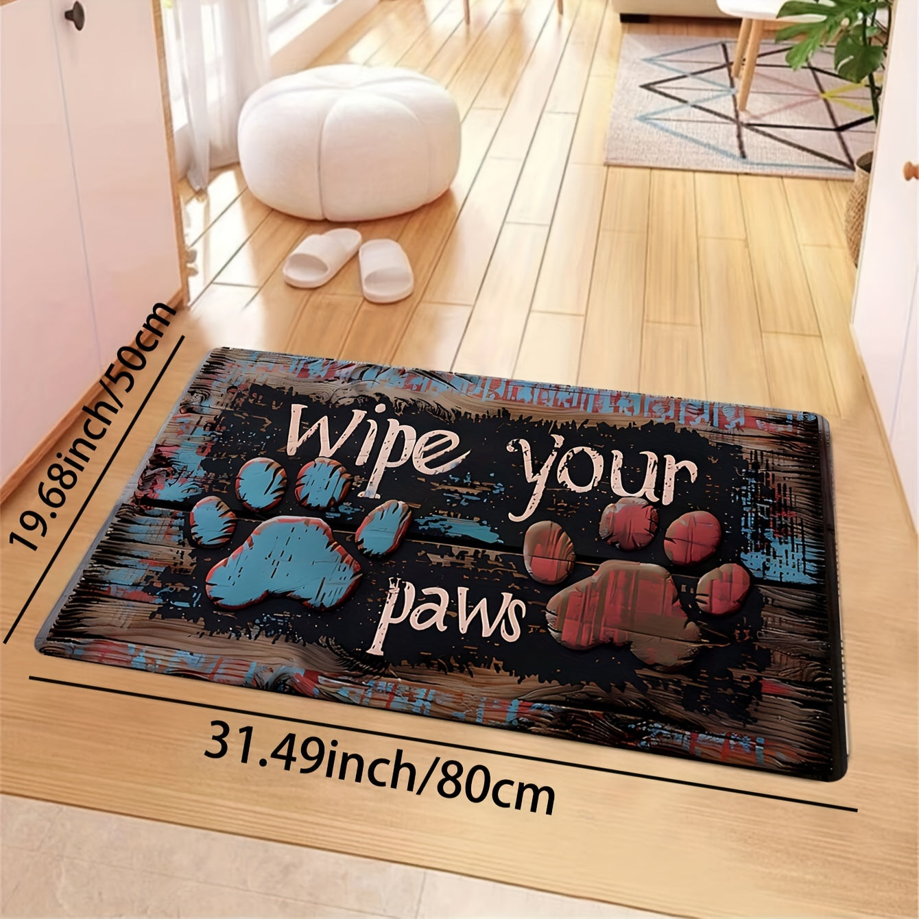 Symmetrical Claw Print Wood Grain Background Bathroom Carpet with 8mm Thickness, Soft and Thickened. Suitable for Kitchen, Living Room, and Bedroom. Also works as Indoor Door Mat, Machine Washable Entrance Carpet, and Decorative Accent.