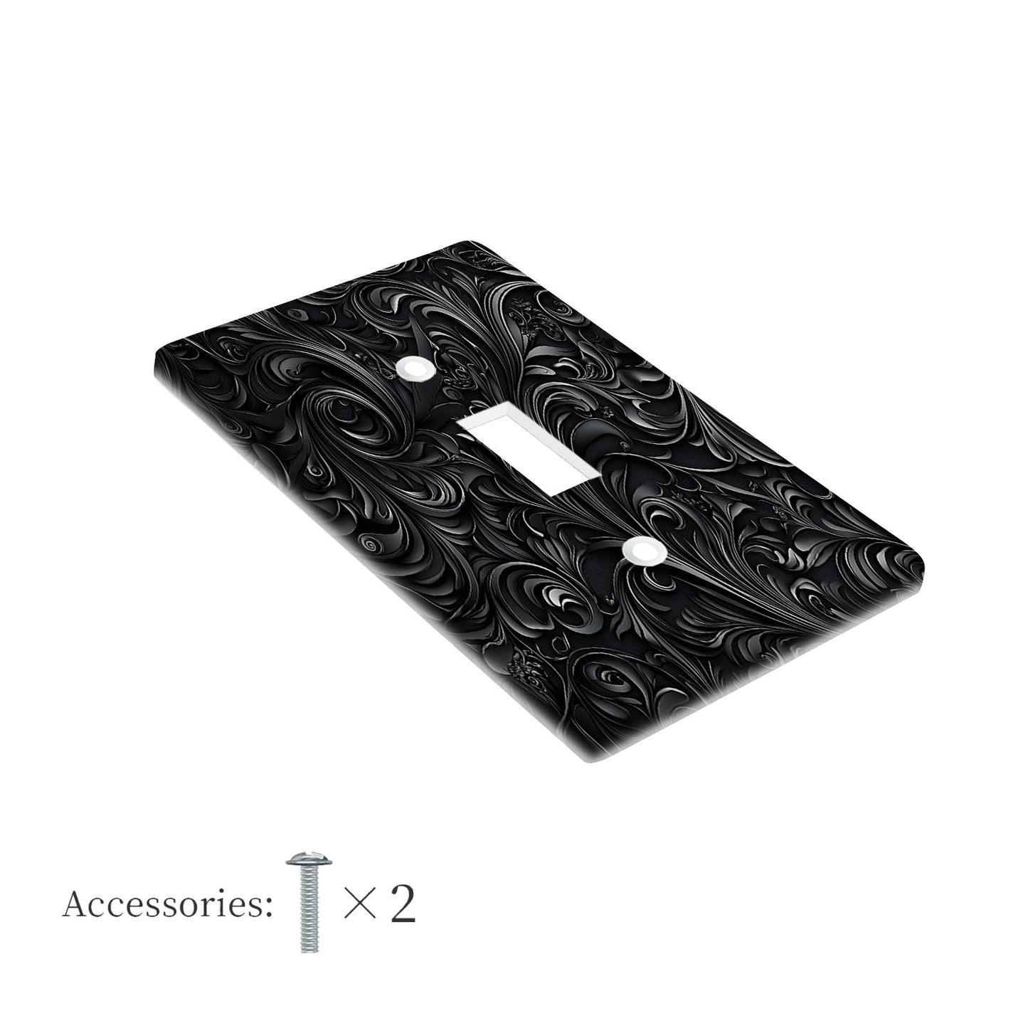 Elegant black floral print wall plate for switch & outlet cover. Easy install with no wiring needed. Perfect for kitchen, office, or hotel.