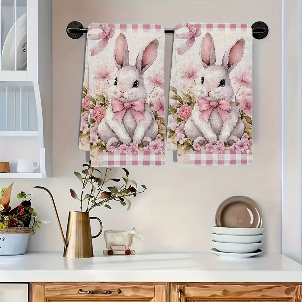 Get twice the convenience with our 2-Pack of ultra soft polyester kitchen towels. These high absorbency dish hand towels feature a charming coastal theme with bunny and bow design. Each towel measures 40.64x60.96 cm and is machine washable for easy