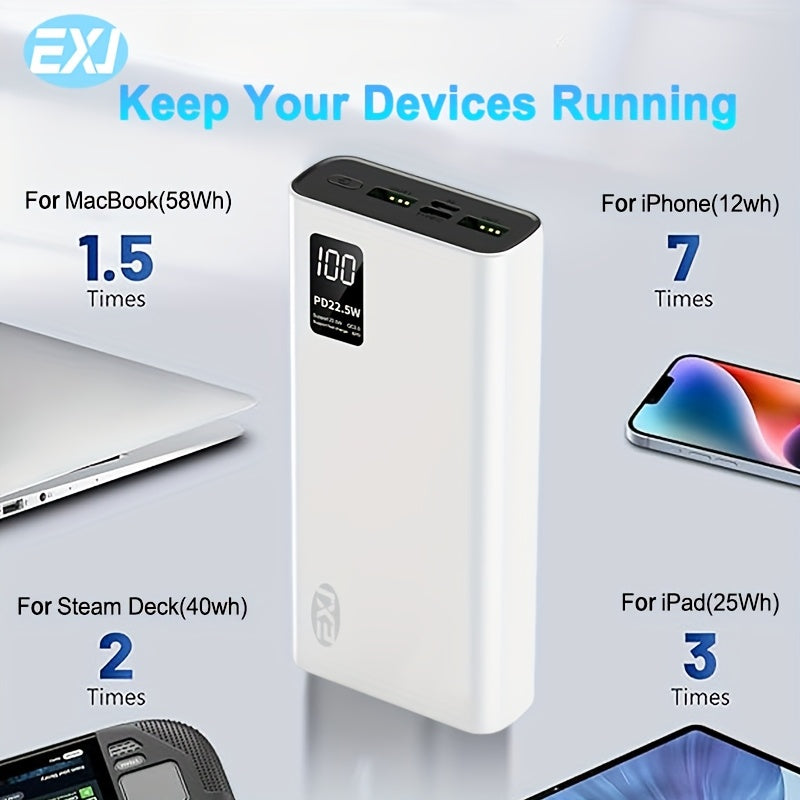 EXJ 20000mAh/10000mAh Power Bank with Fast Charging, LED Display, 2 USB 3.0 Type C QC PD4 Ports. Compatible with iPhone, Android, Samsung, and more.