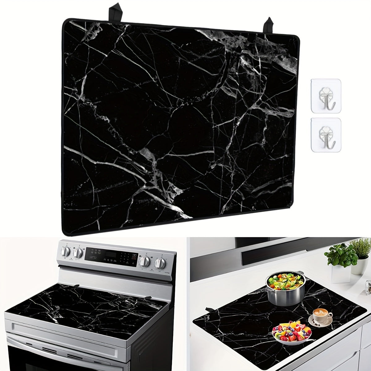 1 piece of stove top covers designed for electric stoves, featuring a stylish marble design. This rubber induction cooktop protector is foldable and heat resistant, providing protection for your glass top stove. A must-have kitchen accessory for keeping