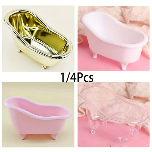 Small bathtub cosmetic storage box for makeup brushes, with mini desktop storage for small items.