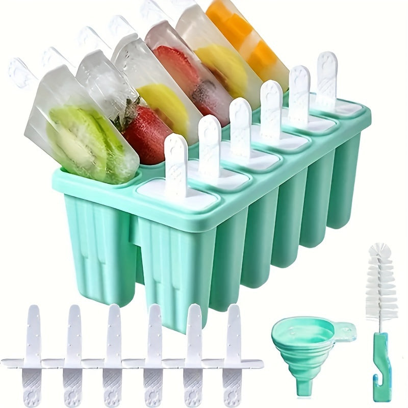 Silicone Popsicle Maker Set with 6/12 Cavities - Free of BPA, Comes with Easy Release Ice Pop Molds, Reusable Sticks, and Cleaning Brush