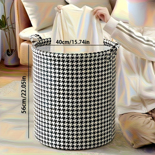 Set of 2 Houndstooth Foldable Laundry Baskets in Different Sizes, Strong Woven Storage Bins for Clothing, Toys, and Bathroom Essentials - No Power Required, Ideal for Home Organization.