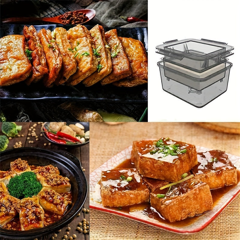 Set of 3 Tofu Pressers Made of PP Food Grade Material with 3 Layers, includes Built-in Drainage Port for Easy Squeezing and Draining of Tofu. Ideal for shaping square tofu cubes, this Kitchen Cooking Set ensures Home Safety with Convenient Gadgets.