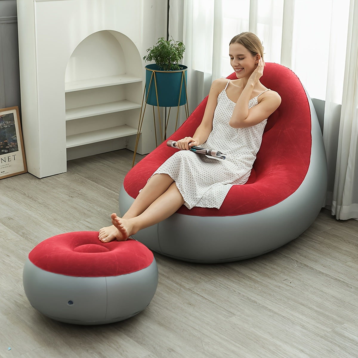 Flocking Lazy Couch: Adjustable Inflatable Sofa Chair for Indoor Use