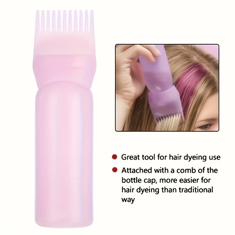 Hair care set includes scalp massage brush, root comb, hair dye bottle, and hair oil bottle. Made for all hair types with ABS plastic and silicone materials. Great for both ordinary and