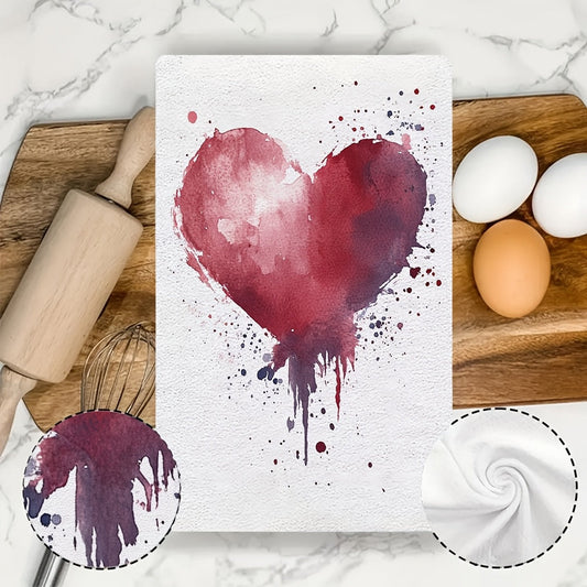 Two pieces of ultra soft kitchen towels that are highly absorbent and machine washable. Featuring a romantic heart design perfect for adding a touch of love to your Valentine's Day decor. Designed in a contemporary watercolor style, measuring 40.64x60.96