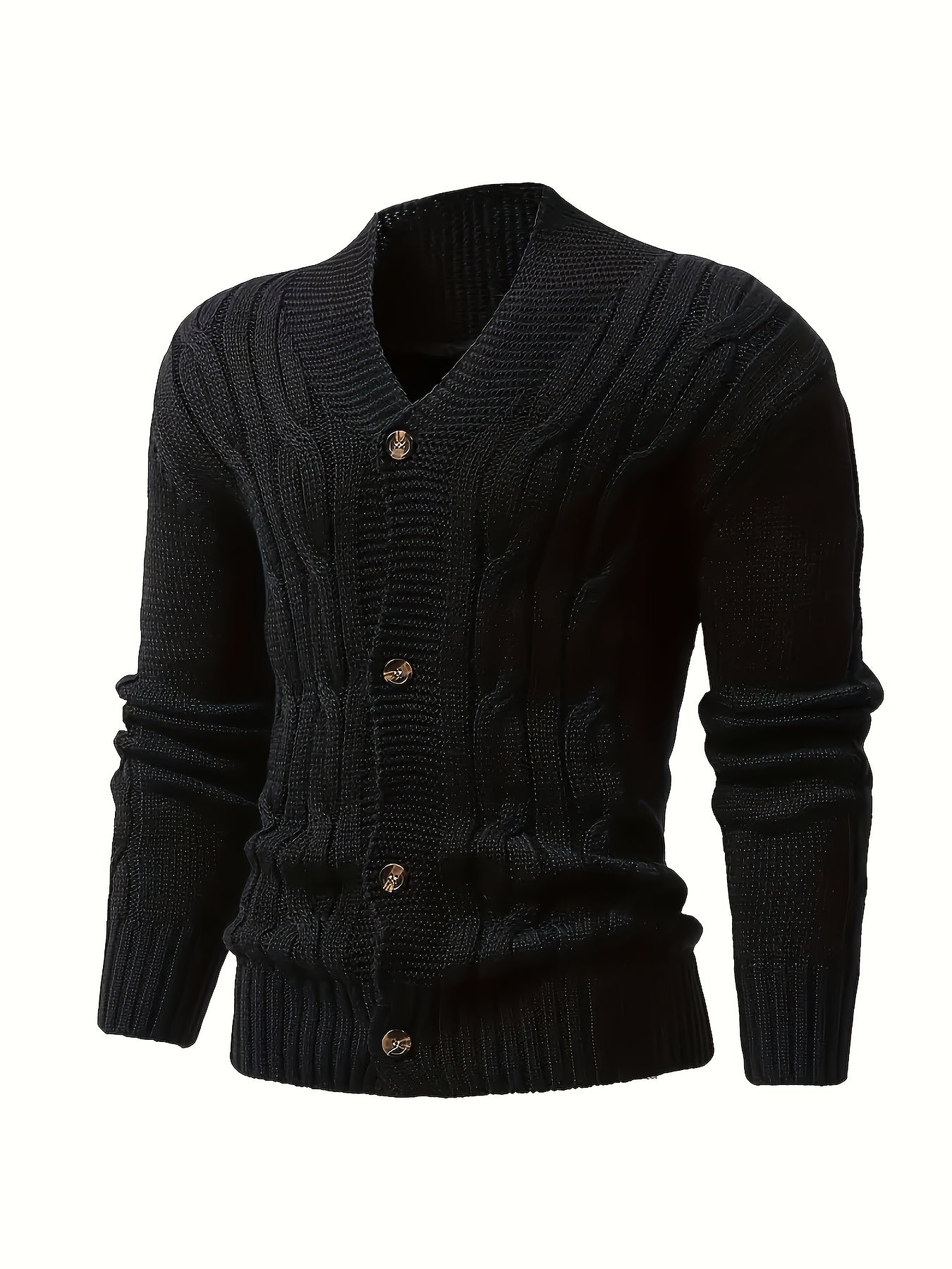 Men's V-neck knitted cardigan with a solid color button, perfect for casual fashion in autumn and winter.