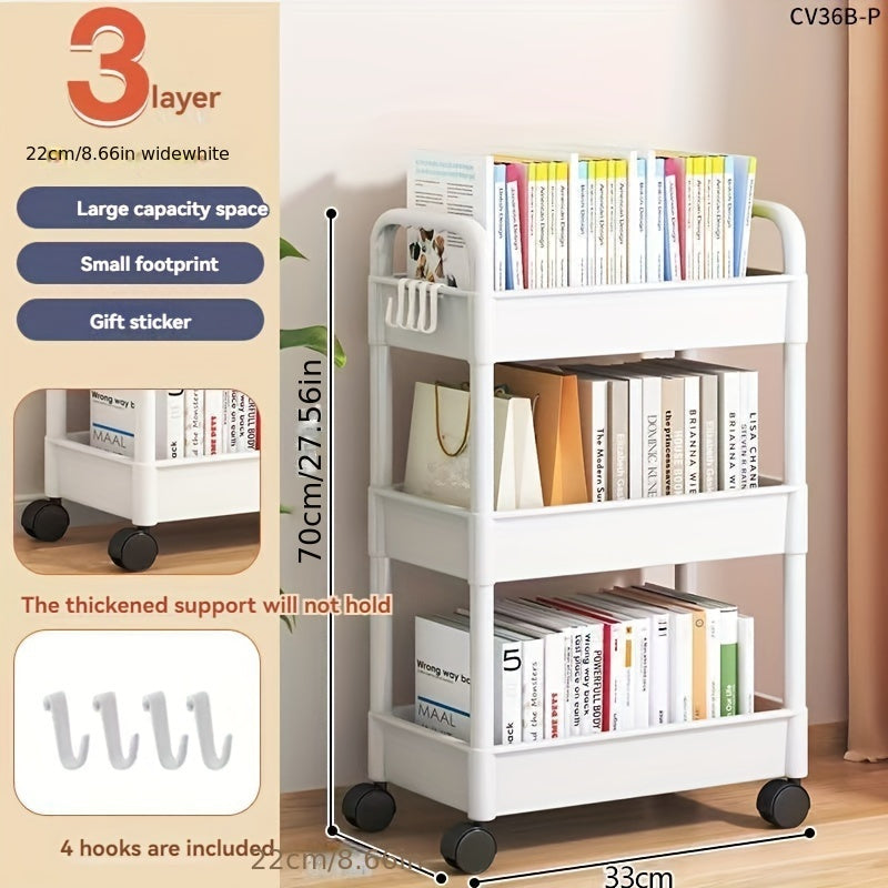 3-tier or 4-tier rolling utility cart made of metal and plastic, inspired by Nordic design. Equipped with brake wheels for stability, this versatile storage organizer can be used in the kitchen, office, pantry, bookshelf, or as a snack rack. No