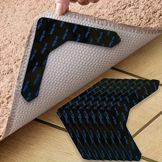 Set of 4 Washable Carpet Grippers with Anti-Slip Hook-and-loop Fastener, Ideal for Hardwood Floors and Various Applications