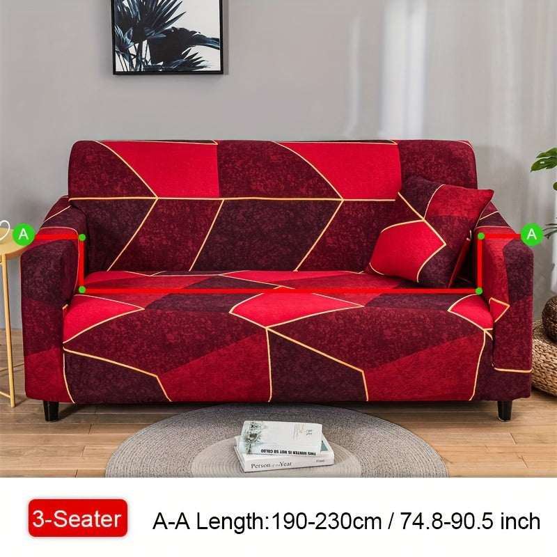 Spandex sofa slipcover with geometric pattern for home decor.