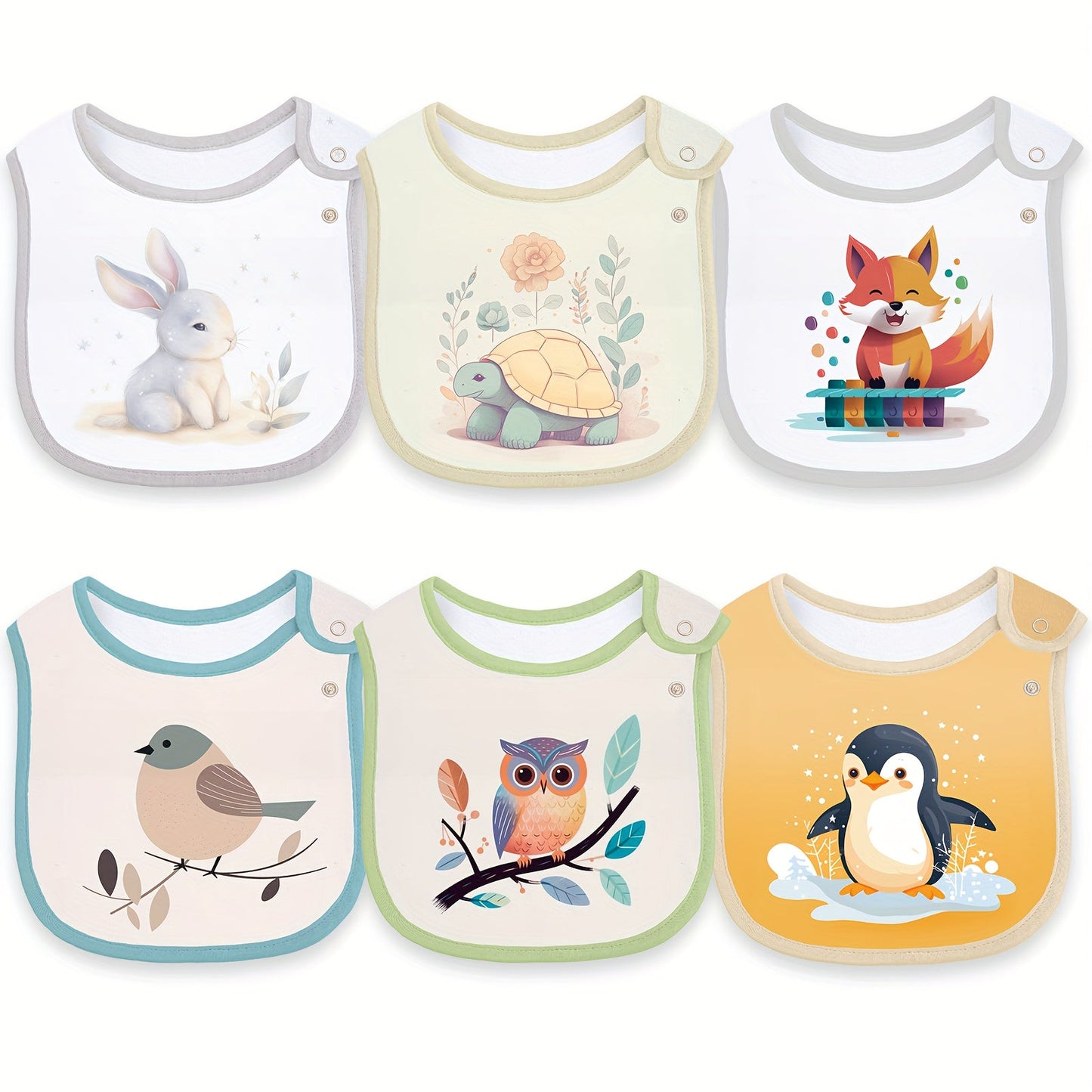 [Customer Favorite] Set of 6 Waterproof Feeding Bibs with Adjustable Snaps for Boys & Girls - Cute Cartoon Print, Ideal for Every Season