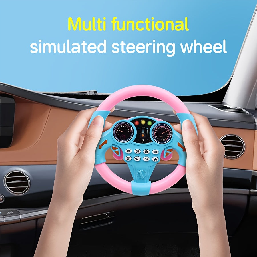 Kids Driving Simulator Steering Wheel Toy in Pink & Yellow, with Suction Cups, Sound Effects, and Educational Play - Perfect Gift for Children.