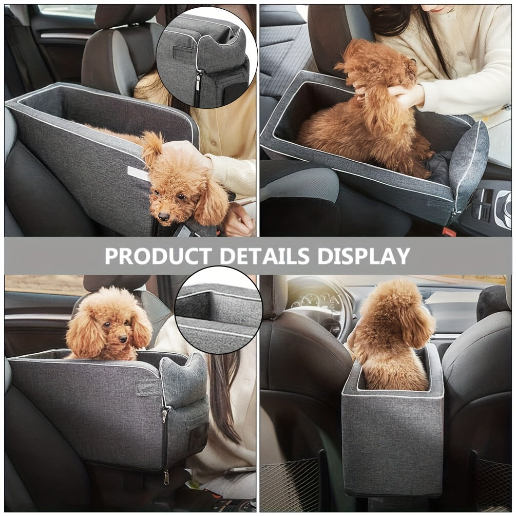 Premium dog car seat with safety leash for small to medium breeds, made of durable polyester.