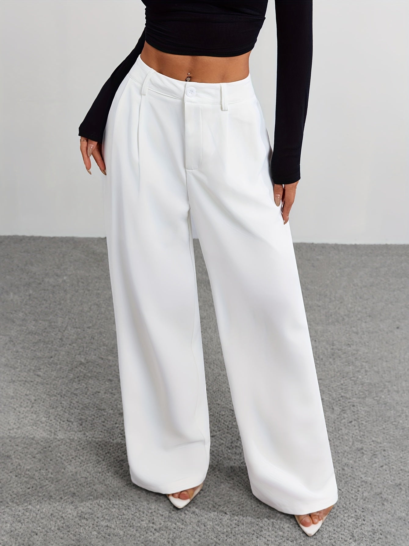 Spring and Summer Women's Casual Straight Long Pants with Waistband.