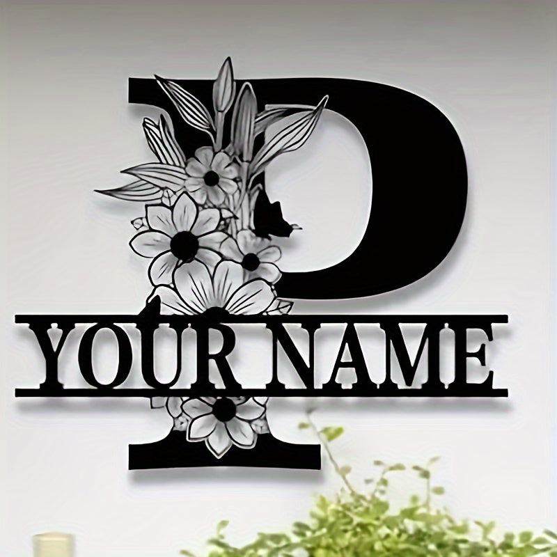 Unique Housewarming Gift - Personalized Home & Front Door Decor - Custom Metal Family Name Sign with Floral Design