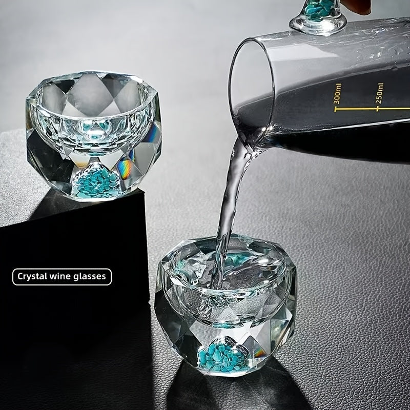 50ml Diamond-Cut Crystal Glassware for Various Spirits and Tea, Insulated, Reusable, Hand wash only, Clear design with golden accents, Elegant and Refined.