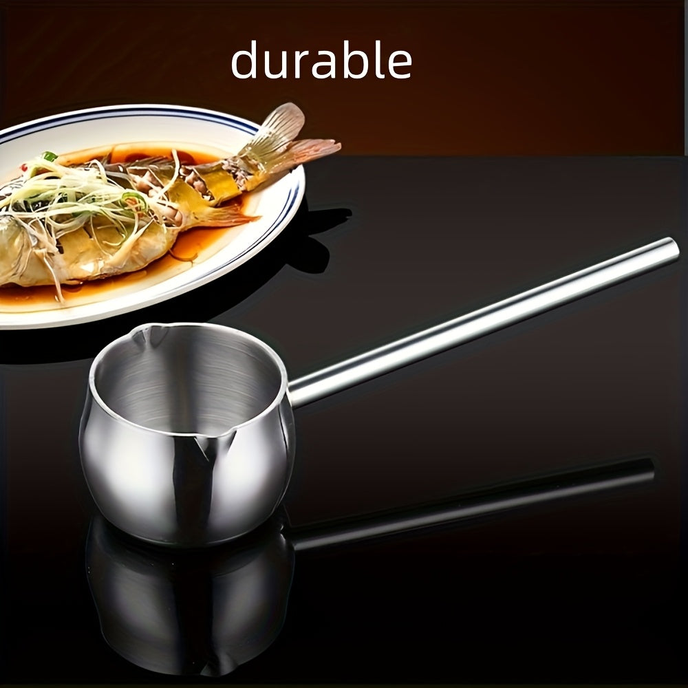 Durable Mini Stainless Steel Pot with Long Handle, Ideal for Heating or Pouring Oil/Milk, Versatile Cooking Tool for Indoor and Outdoor Use.