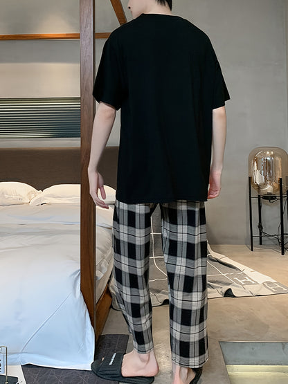 Men's 2-piece plaid pajama set for daily wear