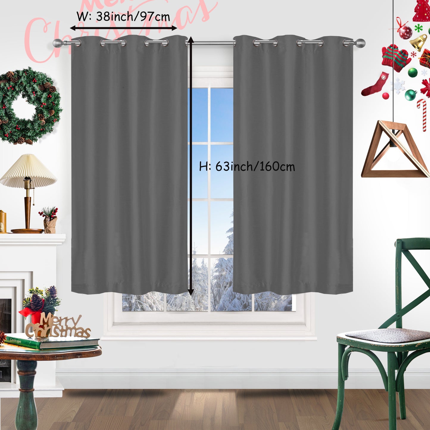 Add a festive touch to your space with 2 pieces of red Christmas curtains. These curtains are made of faux silk with a grommet top design, providing both style and functionality. Perfect for living rooms, bedrooms, offices, kitchens, and studies, these