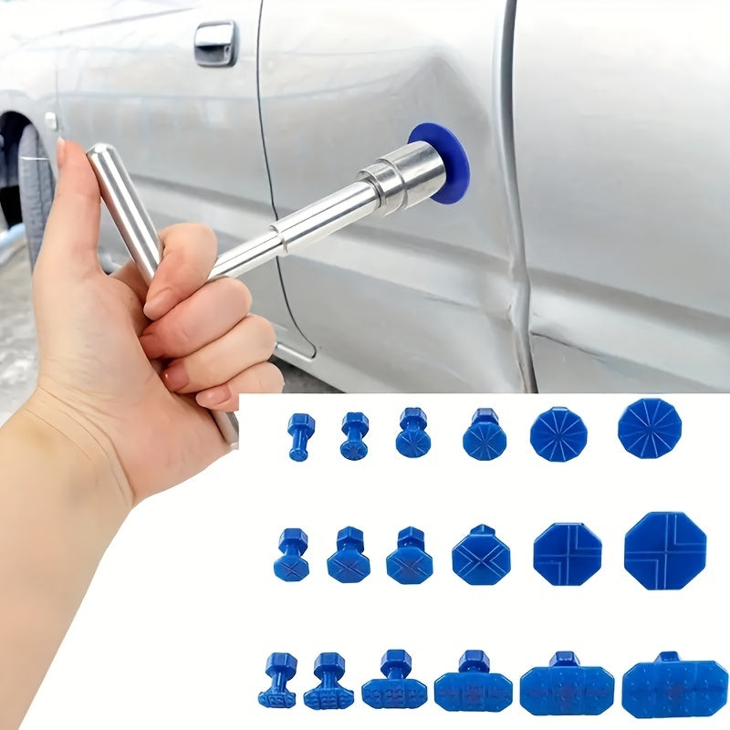 Non-metal repair tool for car dents using short T-puller.