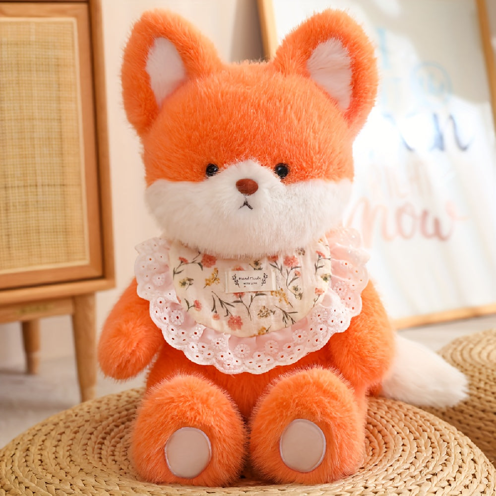 Soft and calming Fox, Bear, and White Cat plush dolls ideal for home decor or as a thoughtful gift.