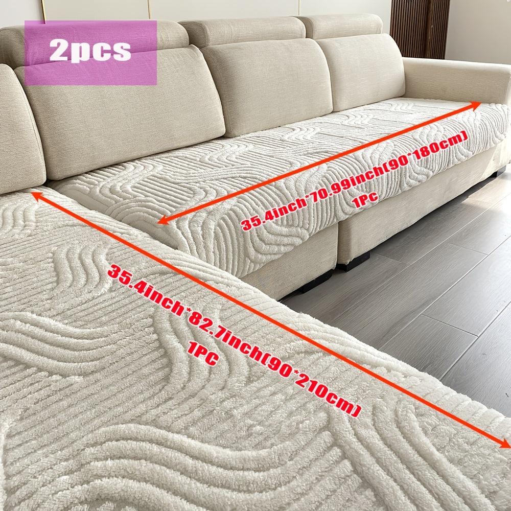 2-piece L-shaped sofa slipcover set: thick, non-slip, machine washable, pet-friendly, stain-resistant polyester; suitable for 3-seater to sectional sofas, 400-450gsm.