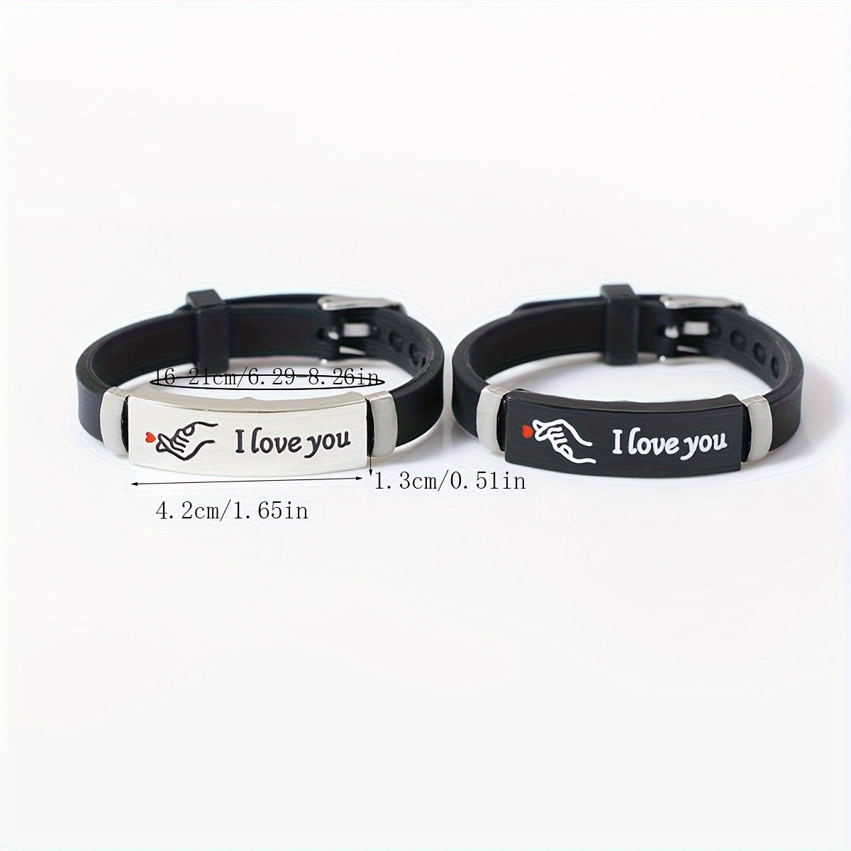 Pair of 2 Glow-in-the-Dark Silicone Couple Bracelets Featuring Hand Heart Gesture