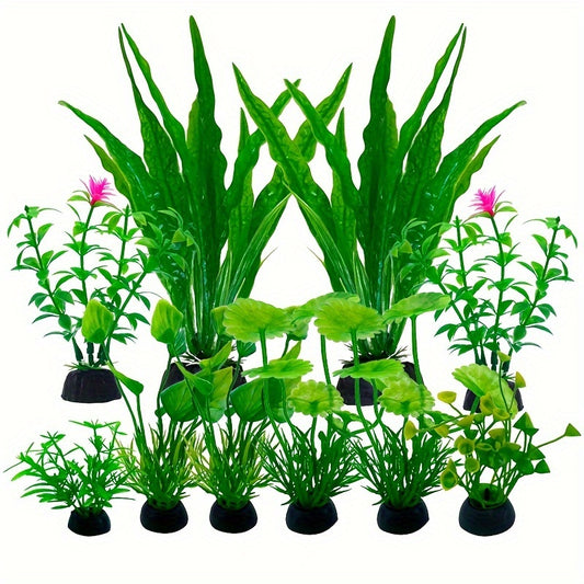 10pcs green plastic plants for fish tank decoration.