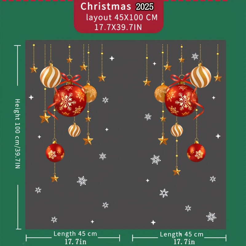 Christmas Window Clings with Snowflakes, Balls, and Stars Design - Simple Application, Reusable PVC, Easy Electrostatic Installation for Glass Doors and Walls