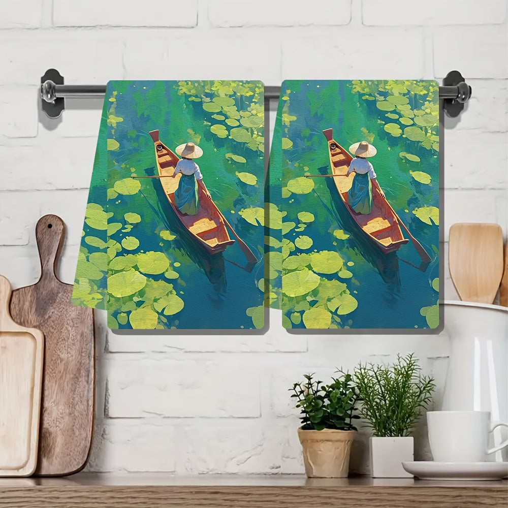 Set of 2 Ultra Soft Kitchen Towels - Perfect for a day of boating on the lake or river! Highly absorbent and machine washable, these dish hand towels are ideal for holiday decor. Each towel measures 16x24 inches. Item number 2KYSMF1214098.