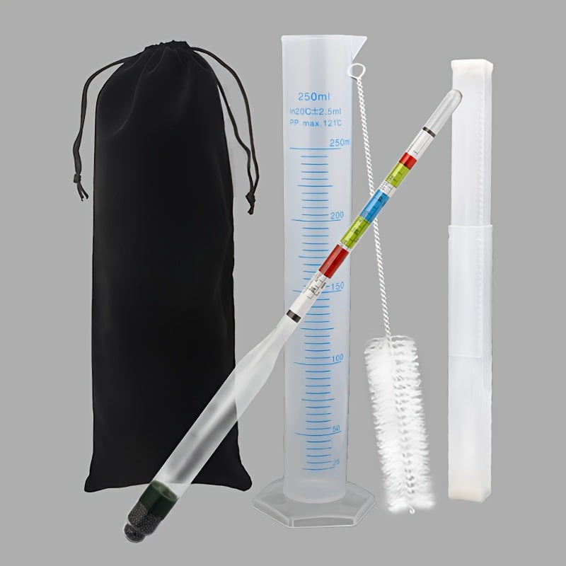 1 Set Triple Hydrometer Kit for Wine, Beer, Mead, and Alcohol Measurement, Including Cleaning Tools and Cylinder