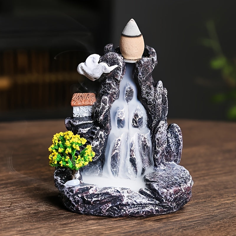 Resin waterfall incense burner for home aromatherapy, ideal for gifting on holidays.