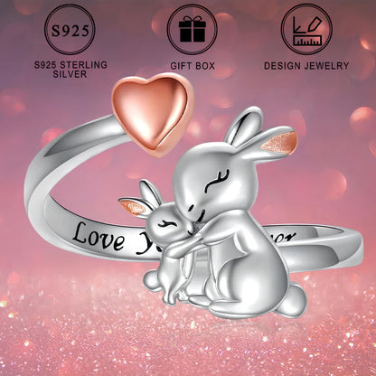 [Bestseller] Adorable Adjustable Rabbit Ring in 925 Sterling Silver, Perfect Mother's Day Gift for Women, Elegant and Minimalist Jewelry