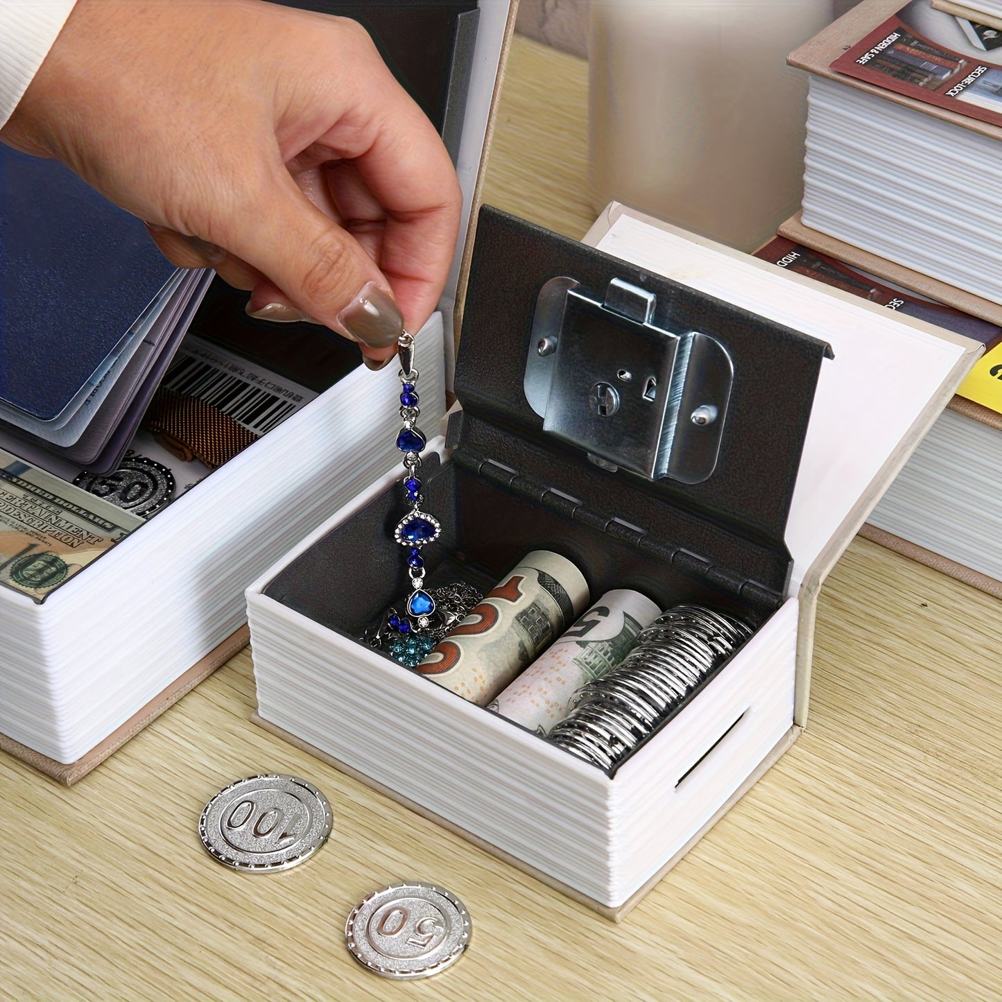 1pc Book Money Box with key lock, disguised as a book for secret storage and savings.