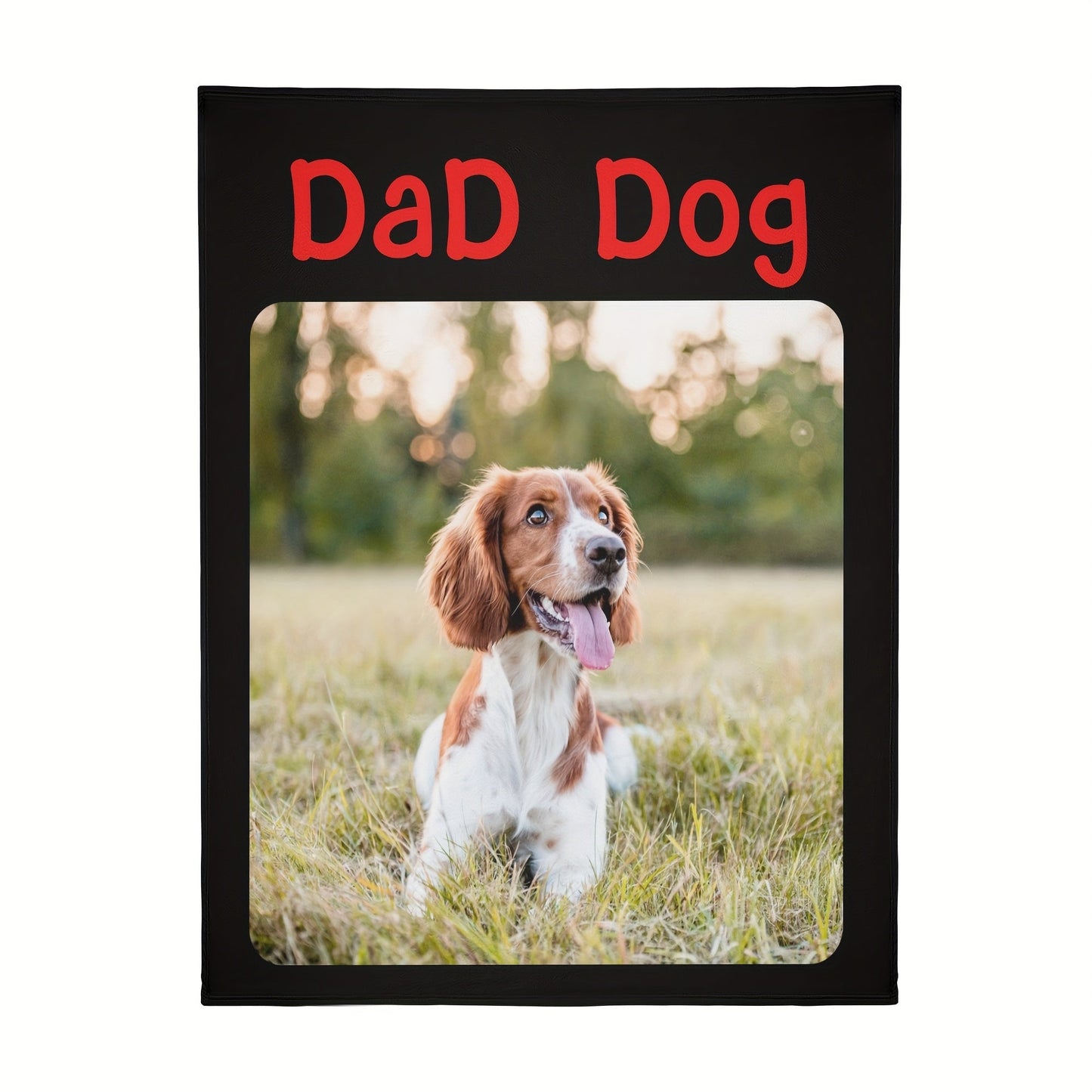 Customized Dog Dad Blanket - Cozy Flannel Pet Throw, Personalized with Your Own Photo and Message, Perfect Gift for Both Men and Women, Easy to Clean in Washing Machine - Color: Black