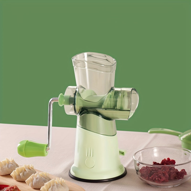 Manual meat grinder that is versatile and easy to use, featuring a hand-crank and large capacity for grinding beef and vegetables, ideal for home kitchens.